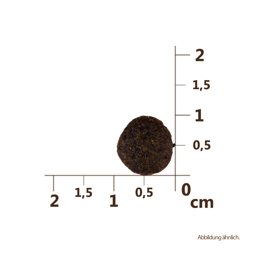 Bild von der Größe der Krokette des Produktes: Carnilove Premium Trockenfutter Fresh für adulte Katze Chicken Rabbit Gourmand Huhn Kaninchen Gourmet
