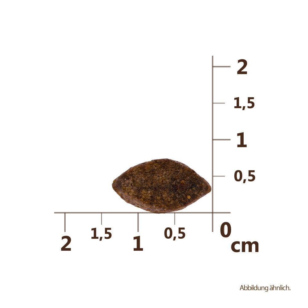 Bild von der Größe der Krokette des Produktes: Carnilove Premium Trockenfutter für adulte Katze Salmon Sensitive Long Hair Lachs Sensitive Langhaarkatzen