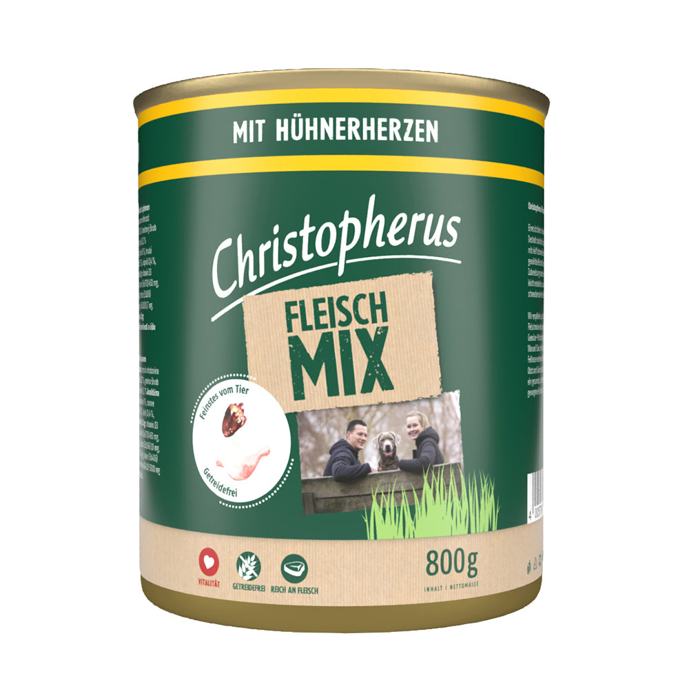 Bild vom Produkt: Christopherus Hund Nassfutter Fleischmix für Adulte Hunde Hühnerherzen 800g