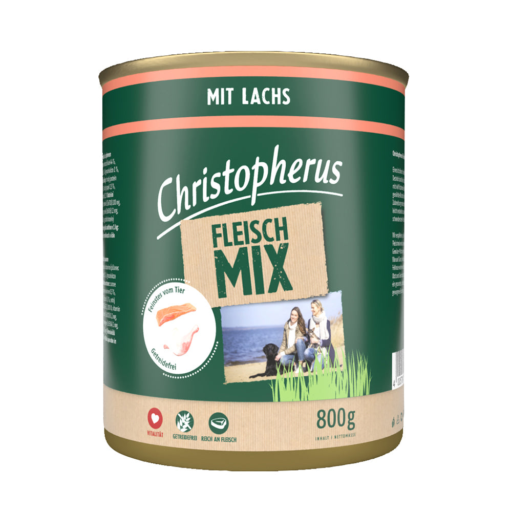Bild vom Produkt: Christopherus Hund Nassfutter Fleischmix für Adulte Hunde Lachs 800g