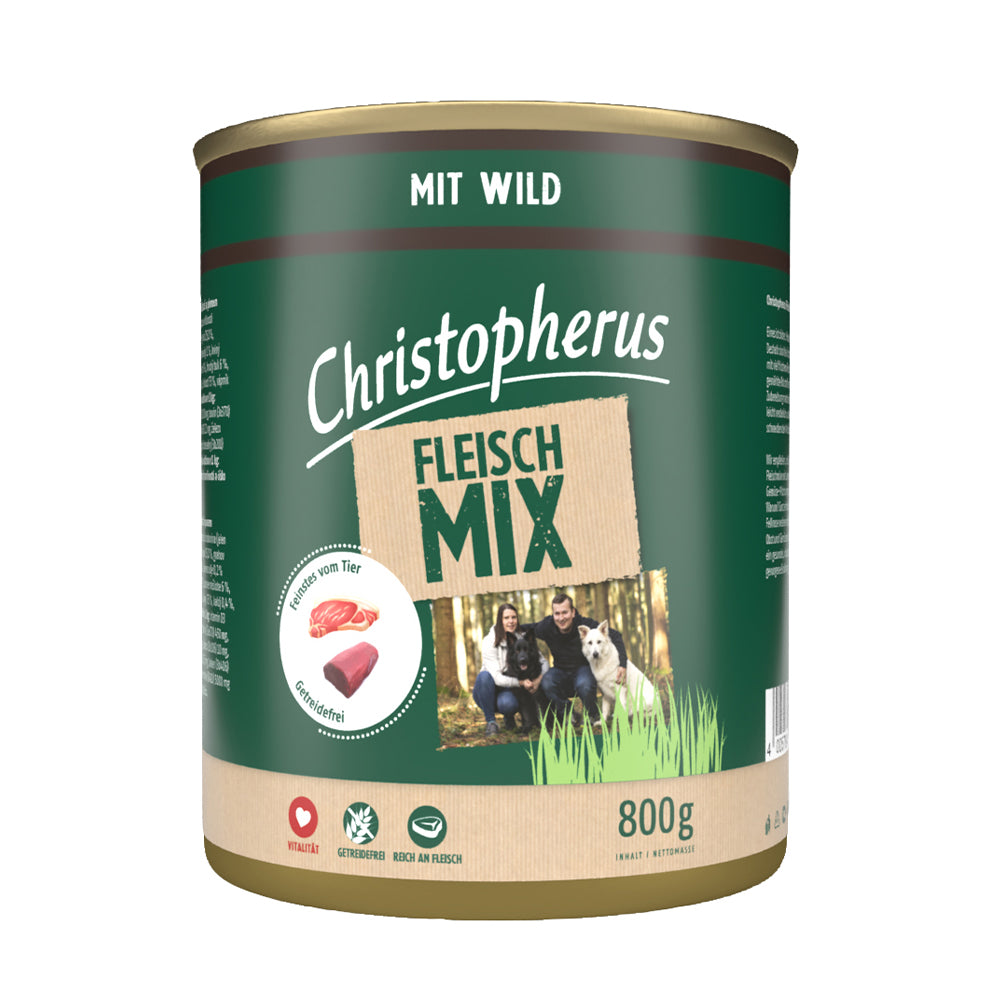 Bild vom Produkt: Christopherus Hund Nassfutter Fleischmix für Adulte Hunde Wild 800g