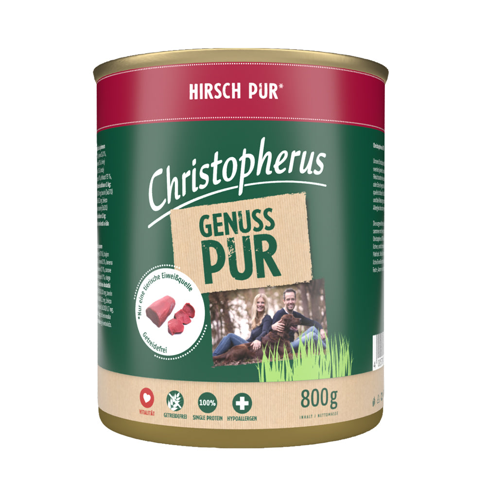 Bild vom Produkt: Christopherus Hund Nassfutter Pur Monoprotein für Adulte Hunde Hirsch 800g