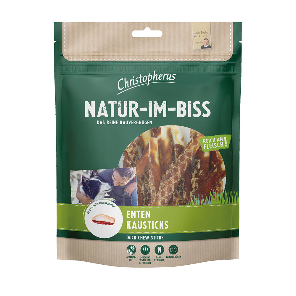 Bild vom Produkt: Christopherus Hund Snack Natur im Biss Enten Kausticks 300g