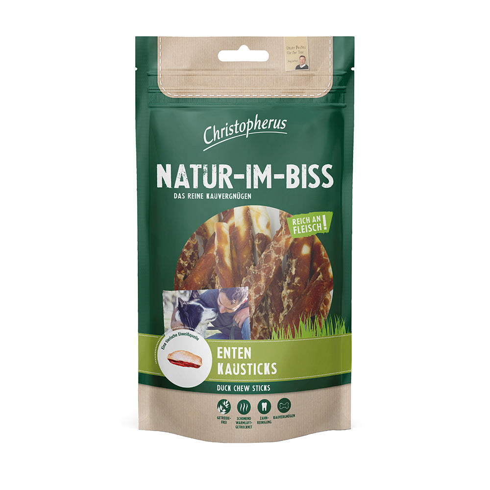 Bild vom Produkt: Christopherus Hund Snack Natur im Biss Enten Kausticks 70g