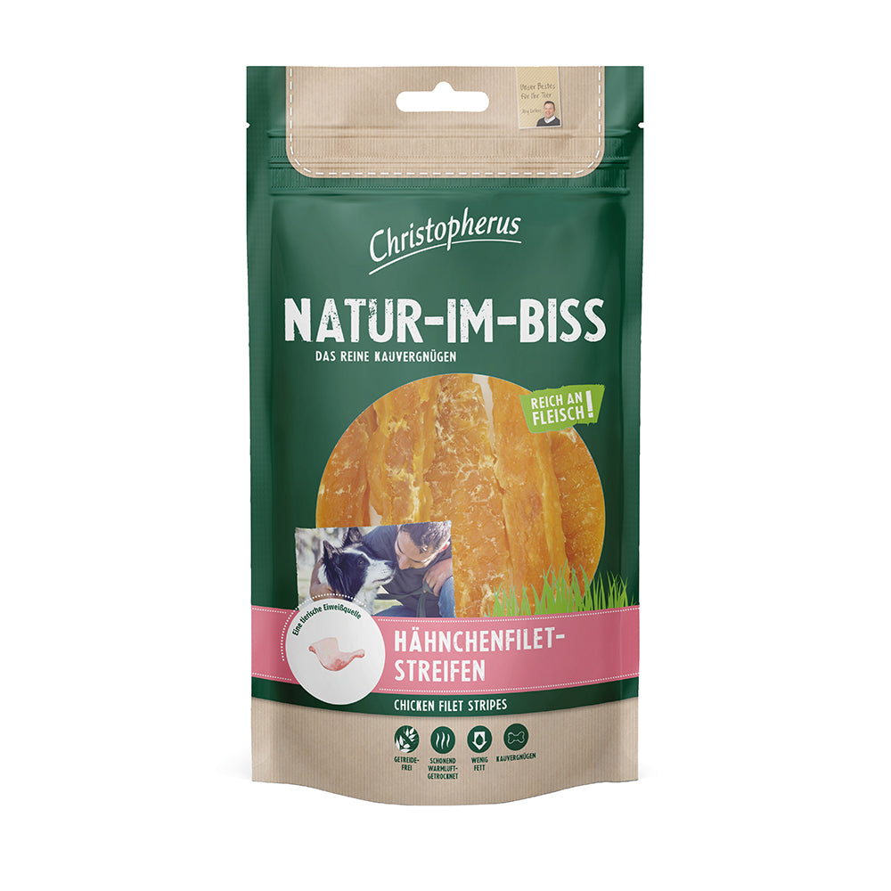 Bild vom Produkt: Christopherus Hund Snack Natur im Bis Hähnchen Filetstreifen 70g