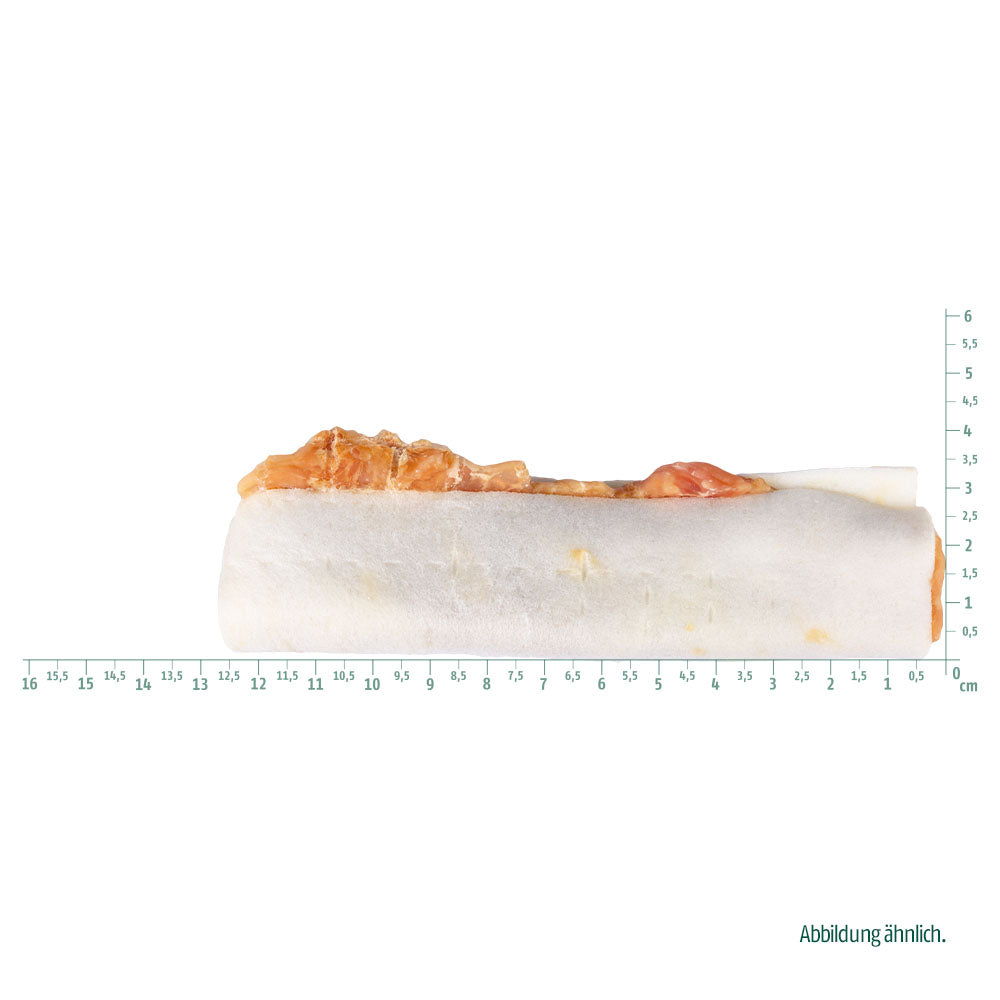 Bild von der Größe des Snacks des Produktes: Christopherus Hund Snack Natur im Biss Hähnchen Kausandwich