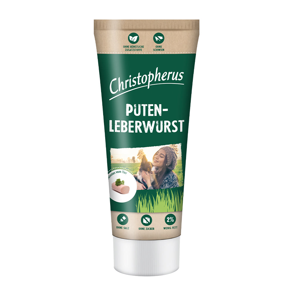 Bild vom Produkt: Christopherus Hund Snack Puten Leberwurst in Tube 75g