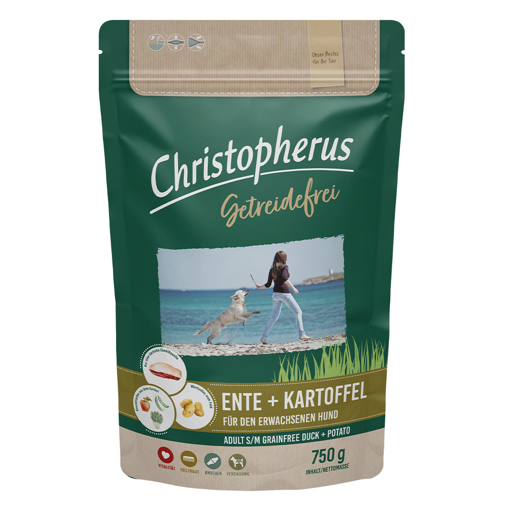 Bild vom Produkt: Christopherus Premium getreidefreies Trockenfutter für adulte Hunde - Ente + Kartoffel 750g