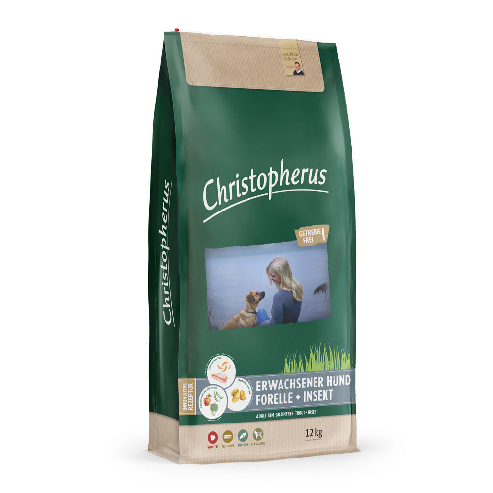 Bild vom Produkt: Christopherus Premium getreidefreies Trockenfutter für adulte Hunde - Forelle und Insekt 12kg