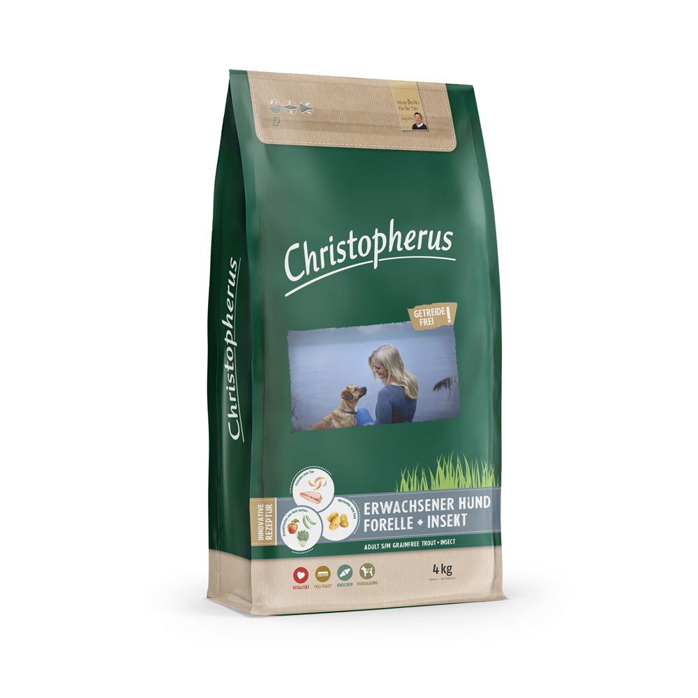 Bild vom Produkt: Christopherus Premium getreidefreies Trockenfutter für adulte Hunde - Forelle und Insekt 4kg
