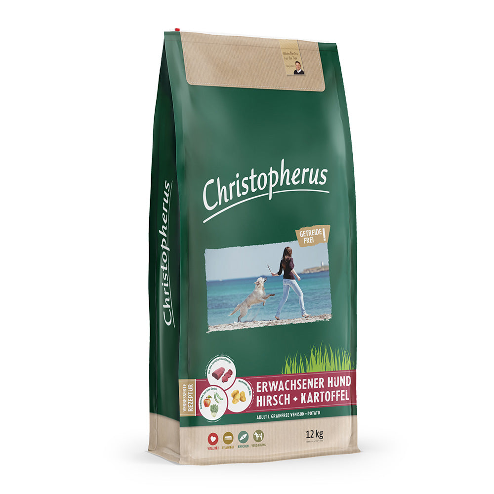 Bild vom Produkt: Christopherus Premium getreidefreies Trockenfutter für adulte Hunde - Hirsch + Kartoffel 12kg