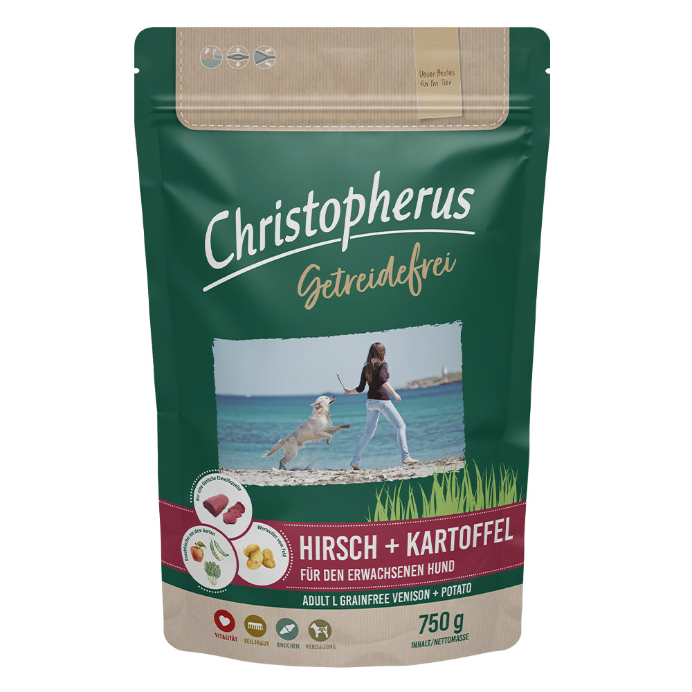Bild vom Produkt: Christopherus Premium getreidefreies Trockenfutter für adulte Hunde - Hirsch + Kartoffel 750g