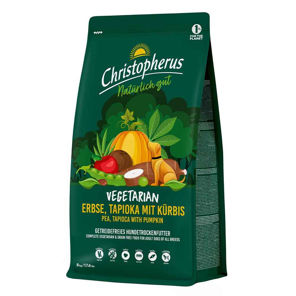 Bild vom Produkt: Christopherus Hund Trockenfutter Vegetarisch Vegetarian Erbse Tapioka mit Kürbis 8kg