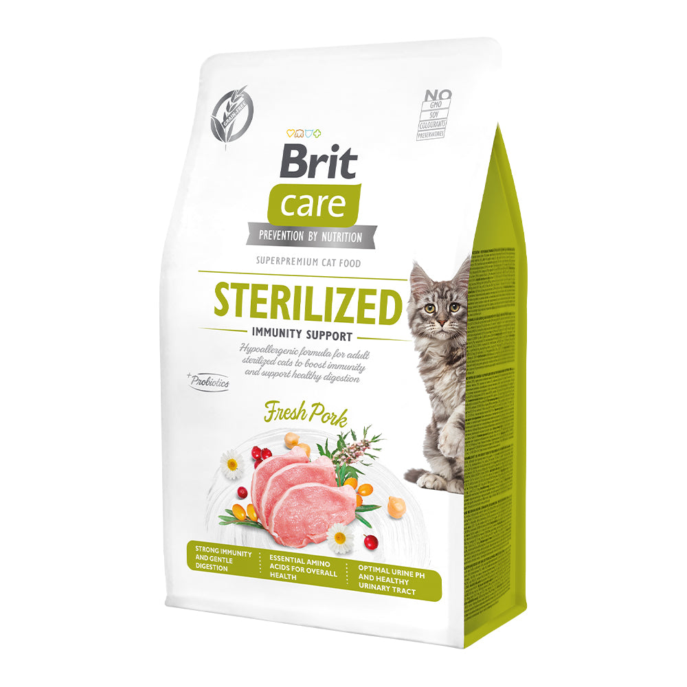 Bild vom Produkt: Brit Care Cat Premium Trockenfutter Monoprotein für sterilisierte kastrierte Katzen Sterilized Immunity Support Immunität - Fresh Pork Schwein 400g