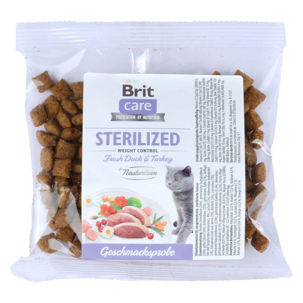 Bild vom Produkt: Probe Brit Care Cat Premium Trockenfutter für sterilisierte kastrierte Katzen Sterilized Weight Control Gewichtskontrolle - Fresh Duck & Turkey Ente und Truthahn 50g