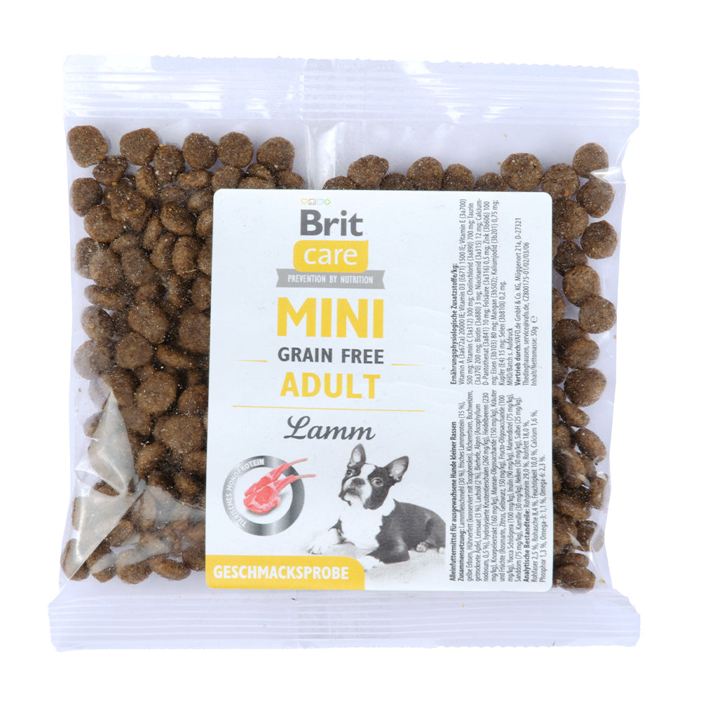 Bild vom Produkt: Probe Brit Care Dog Mini Premium Trockenfutter für adulte Hunde kleiner Rassen - Lamb Lamm 50g