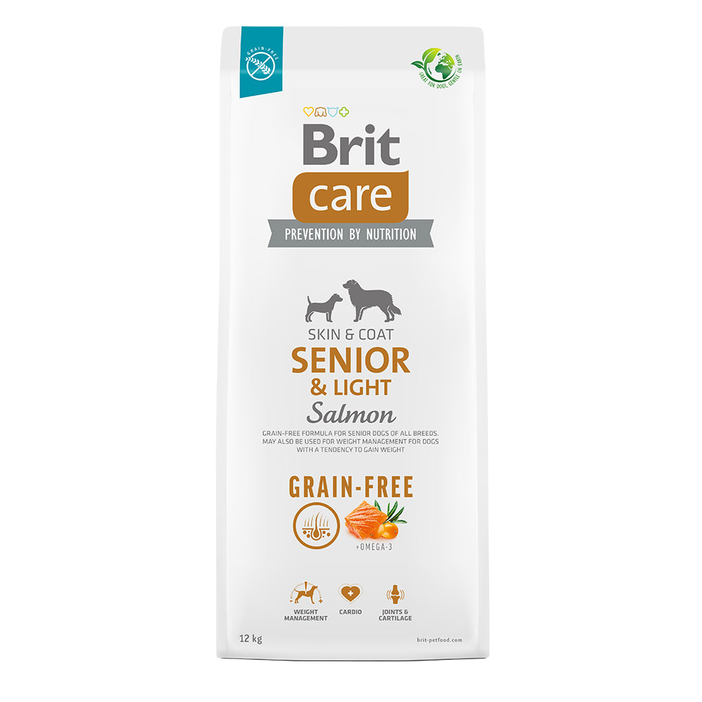 Bild vom Produkt: Brit Care Dog Premium Trockenfutter Grain Free Getreidefrei für ältere übergewichtige Hunde Senior & Light - Salmon Lachs 12kg