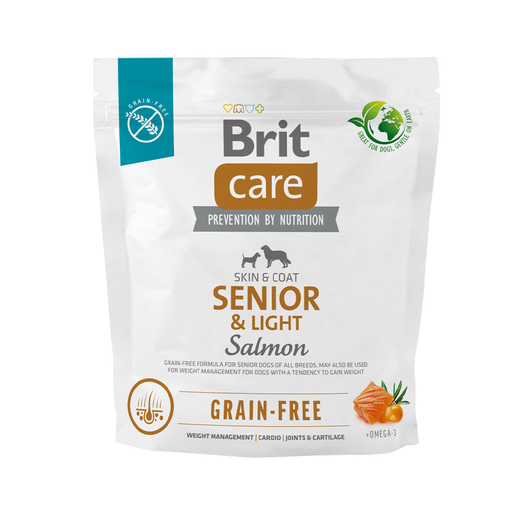 Bild vom Produkt: Brit Care Dog Premium Trockenfutter Grain Free Getreidefrei für ältere übergewichtige Hunde Senior & Light - Salmon Lachs 1kg