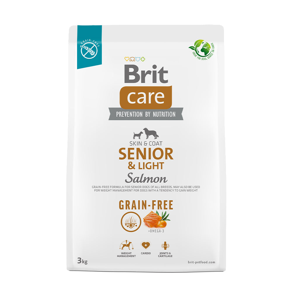 Bild vom Produkt: Brit Care Dog Premium Trockenfutter Grain Free Getreidefrei für ältere übergewichtige Hunde Senior & Light - Salmon Lachs 3kg