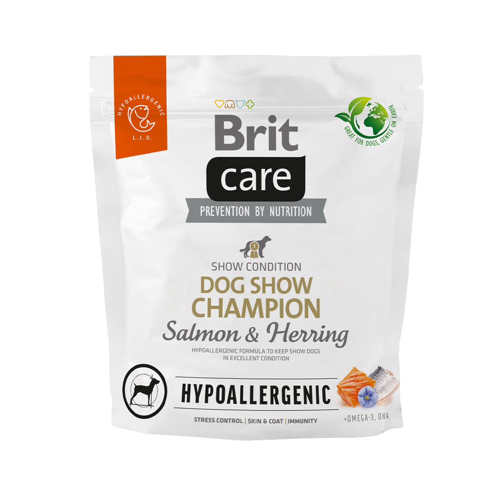 Bild vom Produkt: Brit Care Dog Premium Trockenfutter Hypoallergenic Monoprotein für adulte Hunde Showhund Dog Show Champion - Salmon & Herring Lachs und Hering 1kg