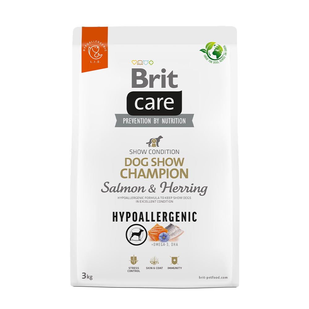 Bild vom Produkt: Brit Care Dog Premium Trockenfutter Hypoallergenic Monoprotein für adulte Hunde Showhund Dog Show Champion - Salmon & Herring Lachs und Hering 3kg