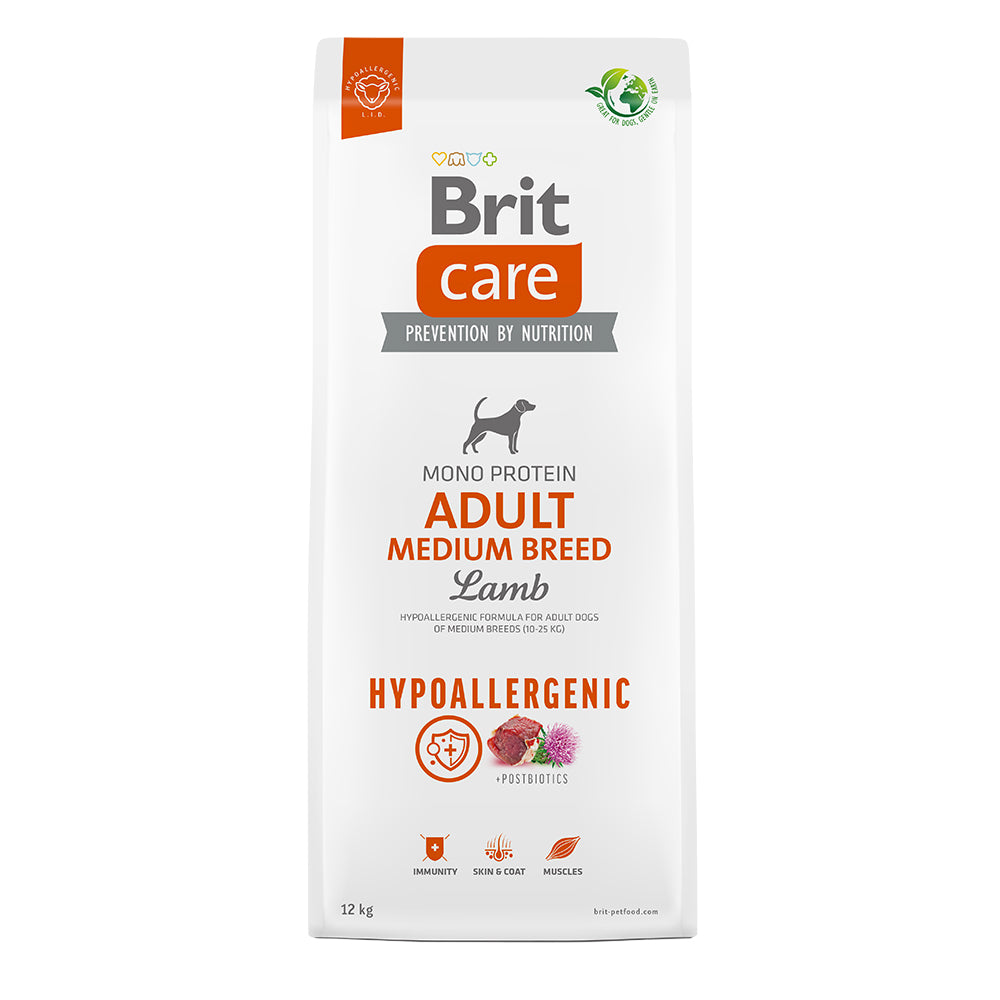 Bild vom Produkt: Brit Care Dog Premium Trockenfutter Hypoallergenic Monoprotein für adulte Hunde mittelgroßer Rassen Medium Breed - Lamb Lamm 12kg
