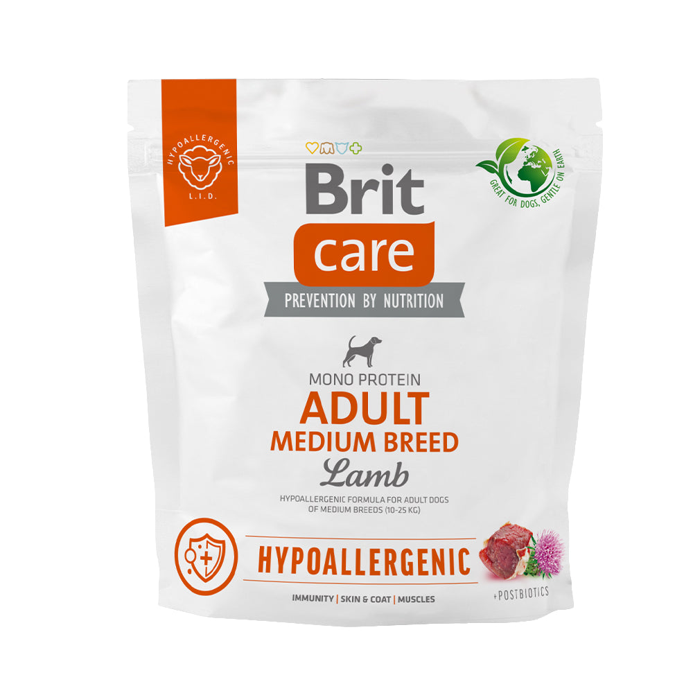 Bild vom Produkt: Brit Care Dog Premium Trockenfutter Hypoallergenic Monoprotein für adulte Hunde mittelgroßer Rassen Medium Breed - Lamb Lamm 1kg