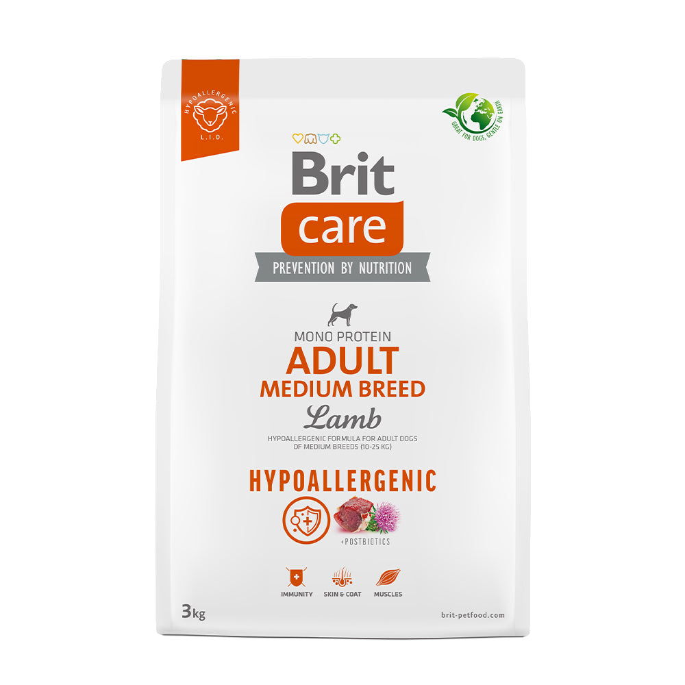 Bild vom Produkt: Brit Care Dog Premium Trockenfutter Hypoallergenic Monoprotein für adulte Hunde mittelgroßer Rassen Medium Breed - Lamb Lamm 3kg