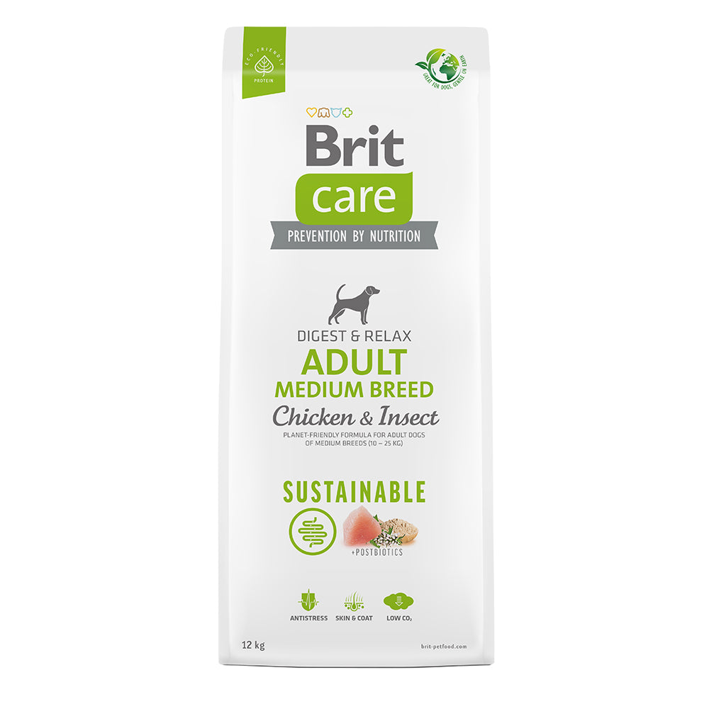 Bild vom Produkt: Brit Care Dog Premium Trockenfutter Sustainable für adulte Hunde mittelgroßer Rassen Medium Breed - Chicken Insect Huhn und Insekt 12kg