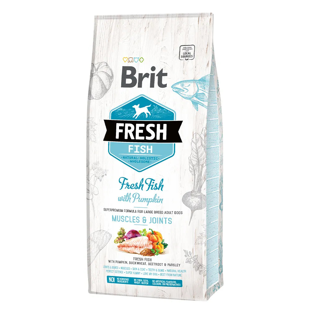 Bild vom Produkt: Brit Fresh Premium Trockenfutter für adulte Hunde großer Rassen Muscles & Joints Large Breed - Fish with Pumpkin Fisch und Kürbis 12kg