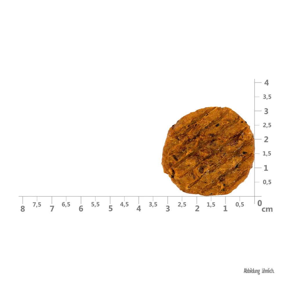 Bild von der Größe vom Snack des Produktes: Brit Hund Premium Meaty Jerky Snack Luftgetrocknete Fleischtaler Herring Hering