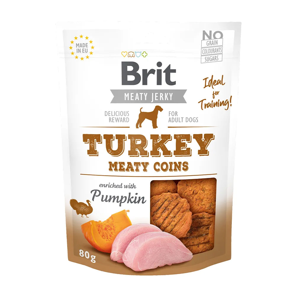Bild vom Produkt: Brit Hund Premium Meaty Jerky Snack Luftgetrocknete Fleischtaler Turkey Truthahn 80g