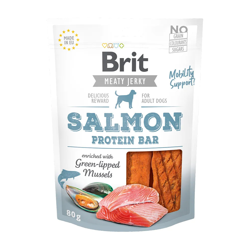 Bild vom Produkt: Brit Hund Premium Meaty Jerky Snack Luftgetrocknete Fleischriegel Salmon Lachs 80g