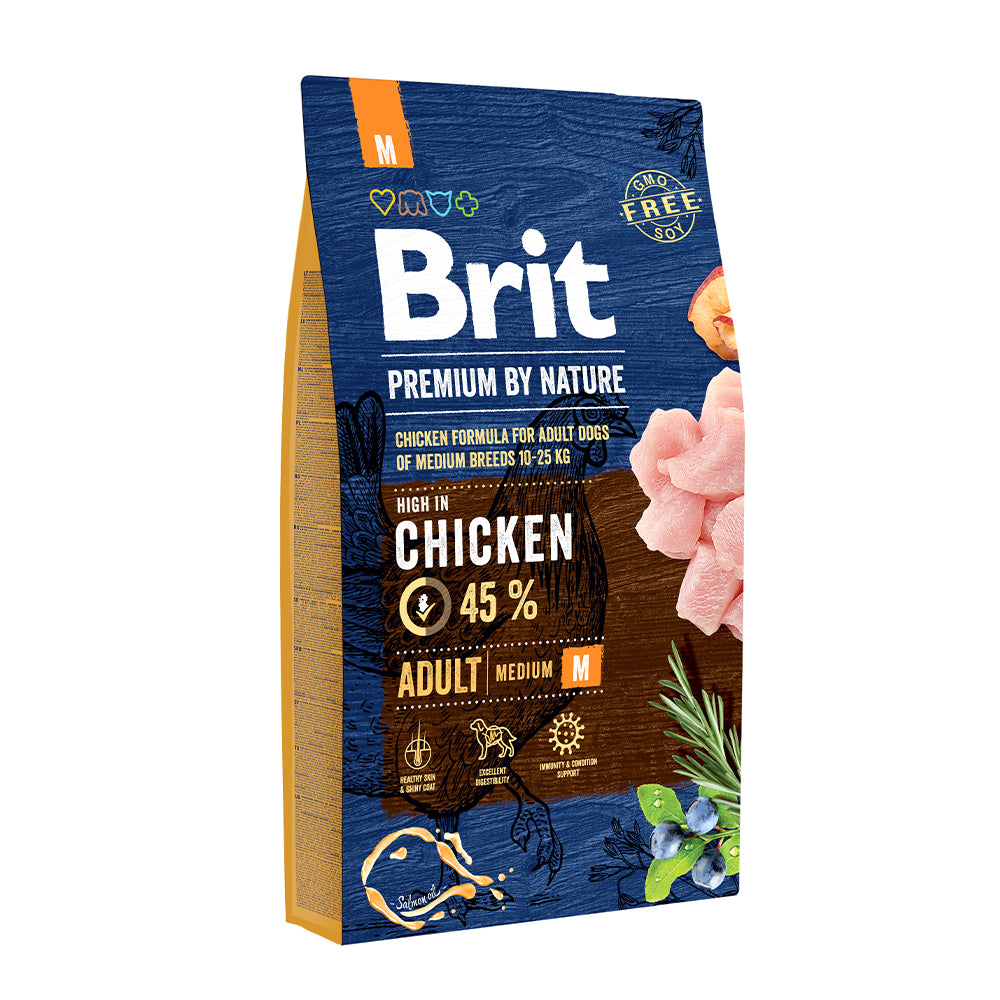 Bild vom Produkt: Brit Hund Premium by Nature Trockenfutter für adulte Hunde mittelgroßer Rassen M - Chicken Huhn 8kg