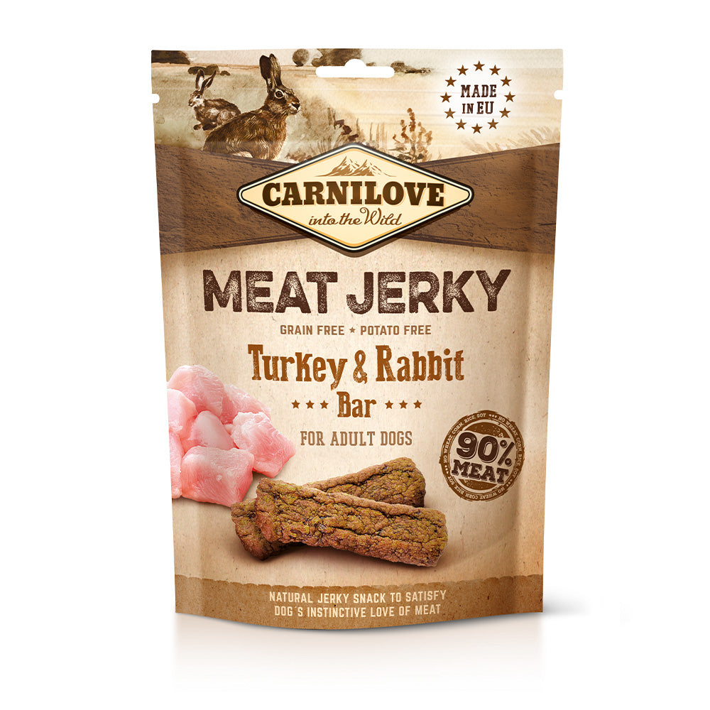 Bild vom Produkt: Carnilove Premium Luftgetrockneter Fleischriegel Snack Meat Jerky Turkey Rabbit Bar Truthahn Kaninchen 100g