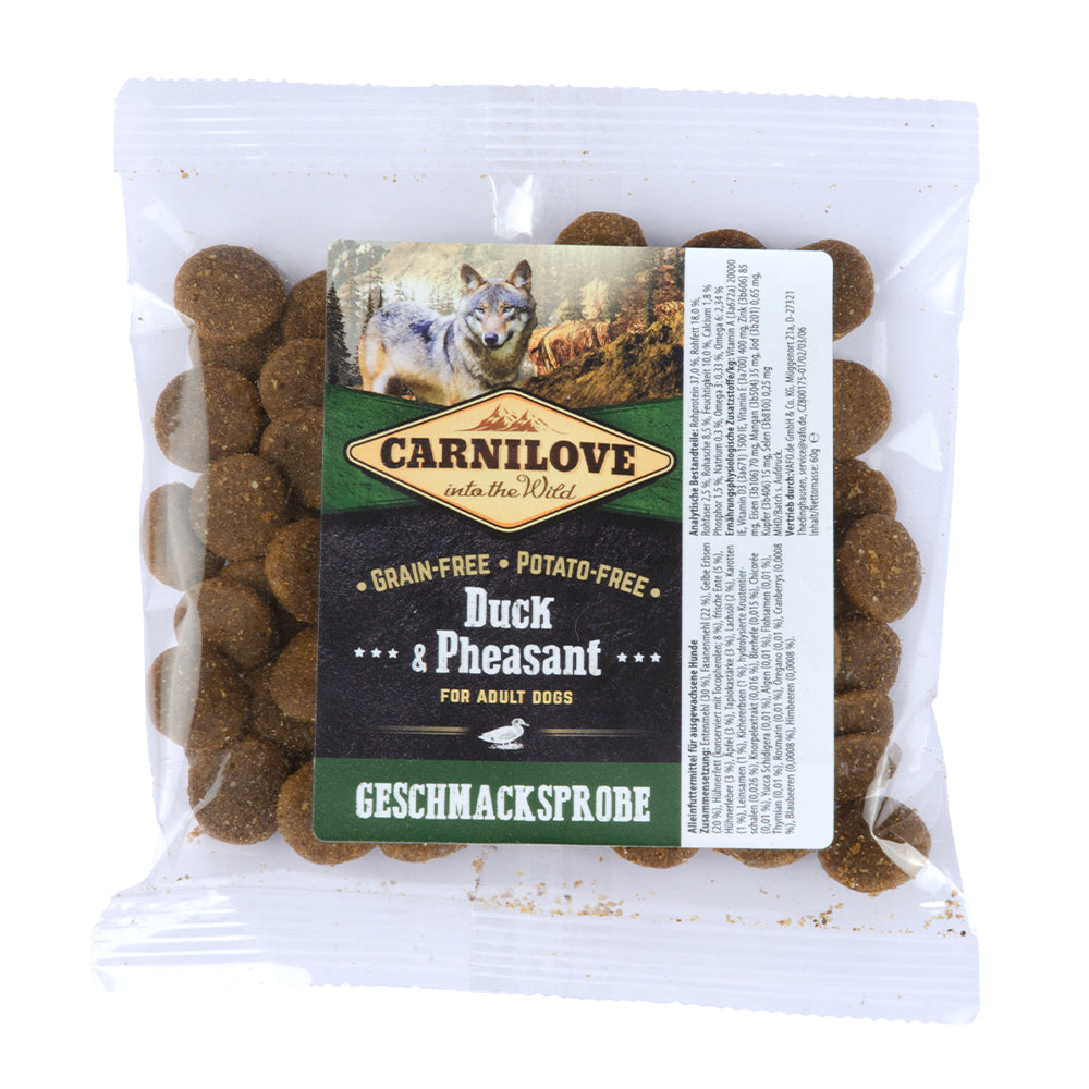 Bild vom Produkt: Probe Carnilove Premium Trockenfutter für adulte Hunde Duck Pheasant Ente Fasan 60g
