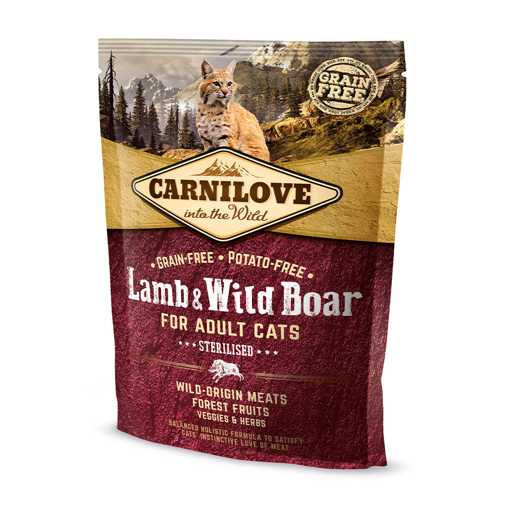 Bild vom Produkt: Carnilove Premium Trockenfutter für sterilisierte oder kastrierte Katzen Lamb Wildboar Sterilised Lamm Wildschwein 400g