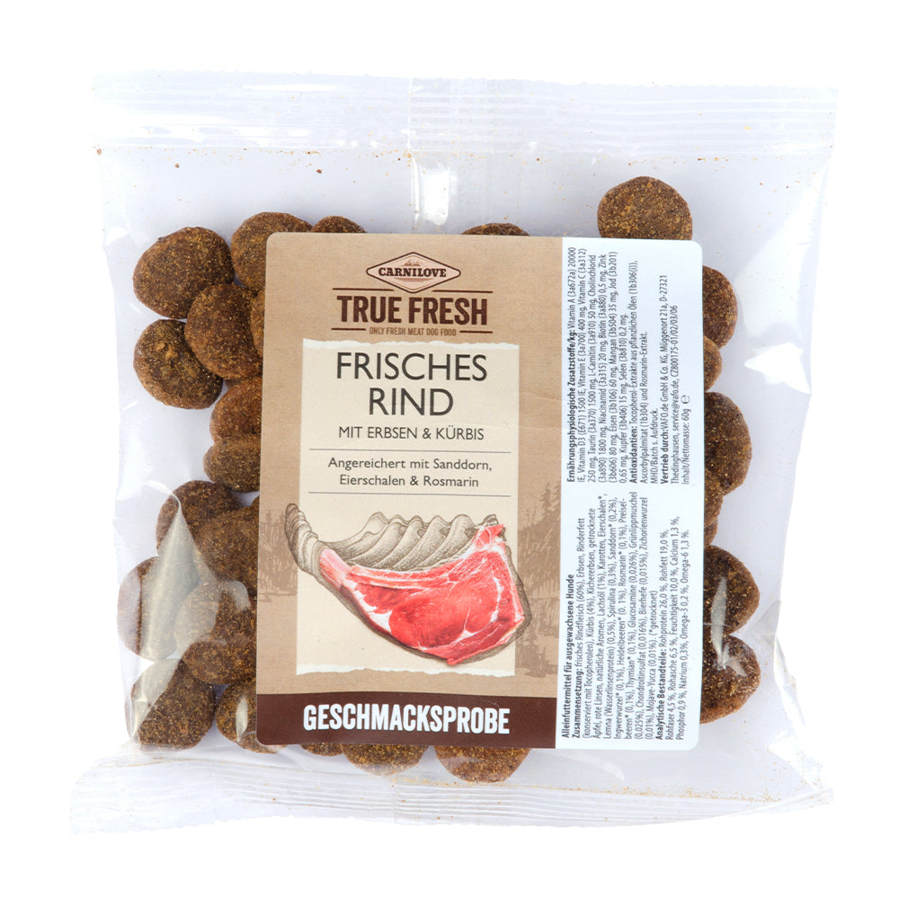 Bild vom Produkt: Probe Carnilove True Fresh Premium Trockenfutter für Adulte Hunde Fresh Beef Frisches Rind 60g