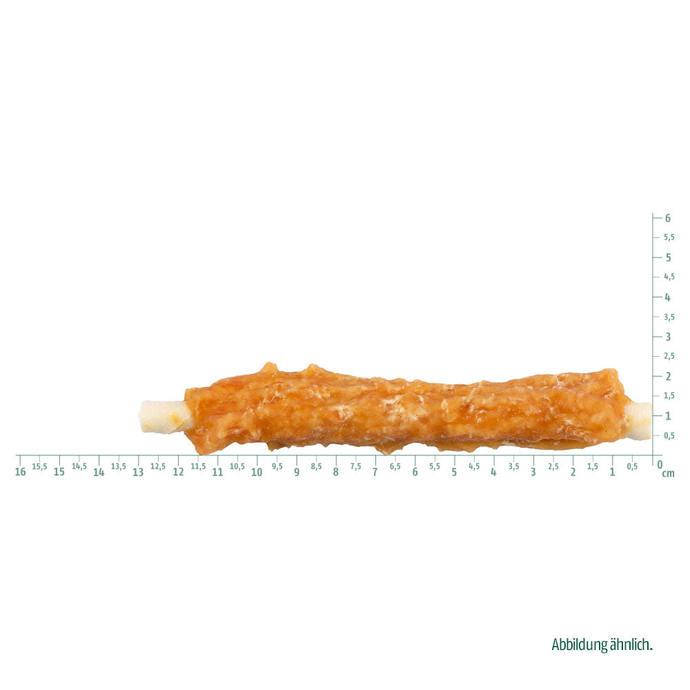 Bild von der Größe des Snacks vom Produkt: Christopherus Hund Snack Natur im Biss Hähnchen Kausticks