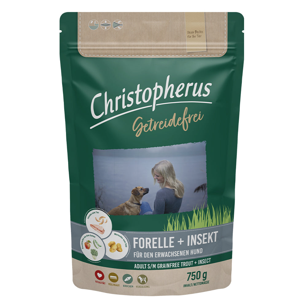 Bild vom Produkt: Christopherus Premium getreidefreies Trockenfutter für adulte Hunde - Forelle und Insekt 750g