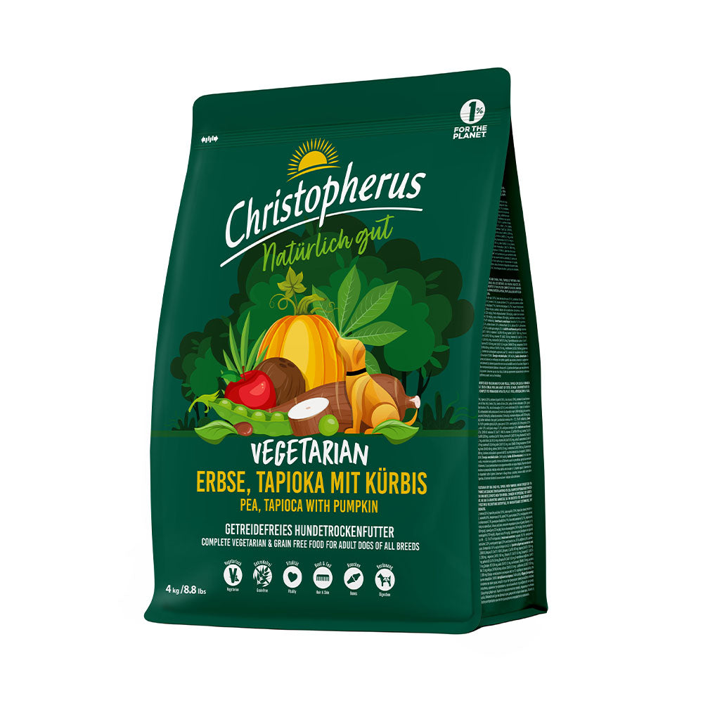Bild vom Produkt: Christopherus Hund Trockenfutter Vegetarisch Vegetarian Erbse Tapioka mit Kürbis 4kg